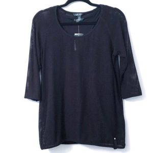 Lauren Ralph Lauren Black Mesh Overlay Cotton Top Women’s Size Medium NWT
